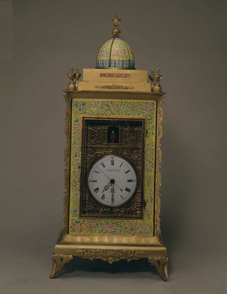 图片[1]-Copper plated gold enamel four sided dial clock-China Archive